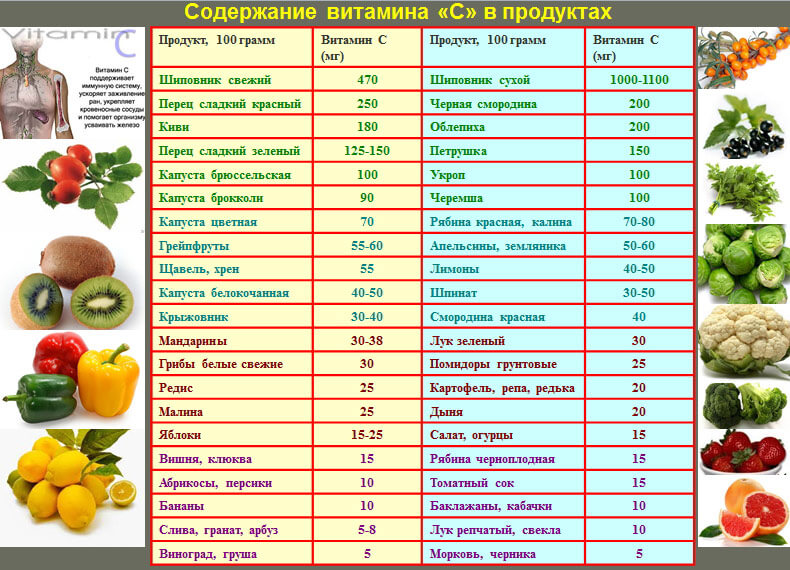 В чем содержится витамин с в большом количестве - таблица со списком продуктов