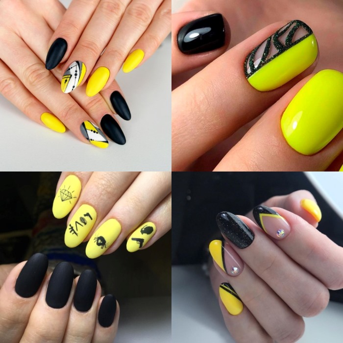 Маникюр желтый с черным - красивые идеи дизайнов с фото