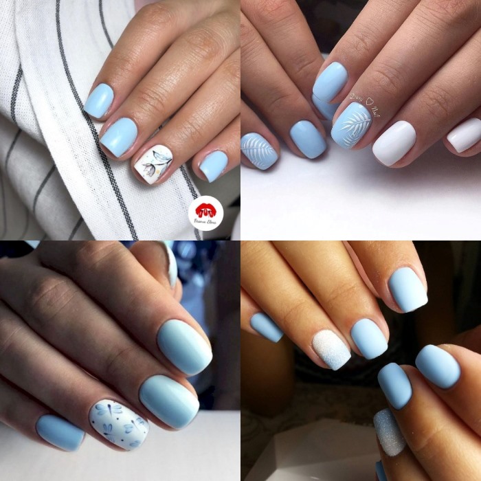 Маникюр голубой с белым - красивые идеи на короткие и длинные ногти