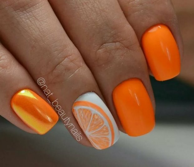 Маникюр с апельсином на ногтях 2023. Дизайн и фото - "Апельсинки на ногтях" (короткие и длинные ногти)